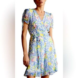 Polo by Ralph Lauren Blue Floral Tie-Waist V-Neck Dress